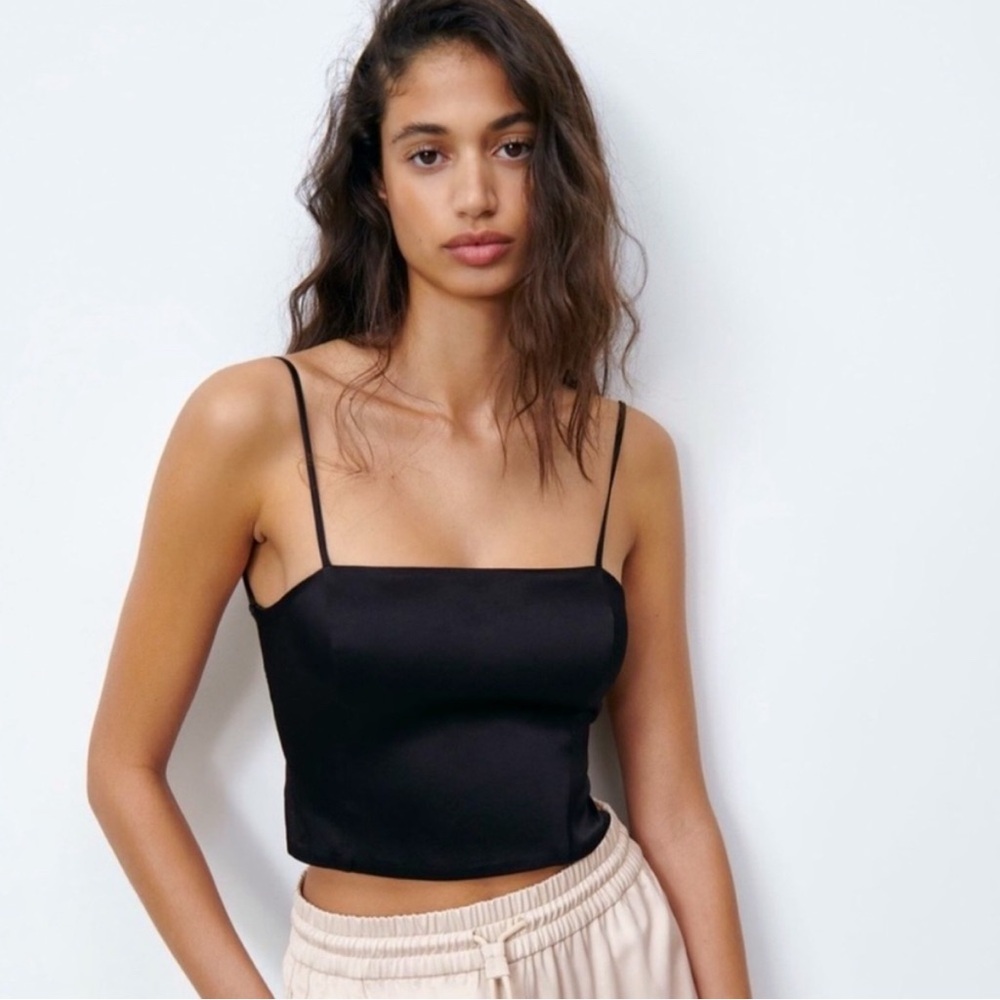 Zara Satin Effect Crop Top in Black